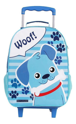 Mochila Escolar Com Rodinhas Cachorrinho Woof 11430 Dmw Cor Azul