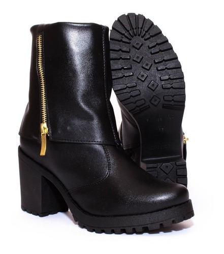 Boot Feminino Preto Solado Tratorado Oferta Outono Inverno