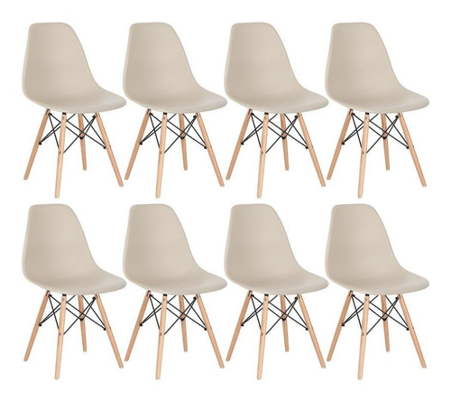 Kit - 8 X Cadeiras Charles Eames Eiffel Dsw Madeira Clara Estrutura da cadeira Nude