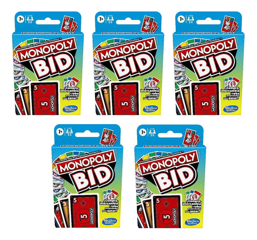 Juego De Cartas Monopoly Bid Hasbro Compra Vende Set 5 Pzas