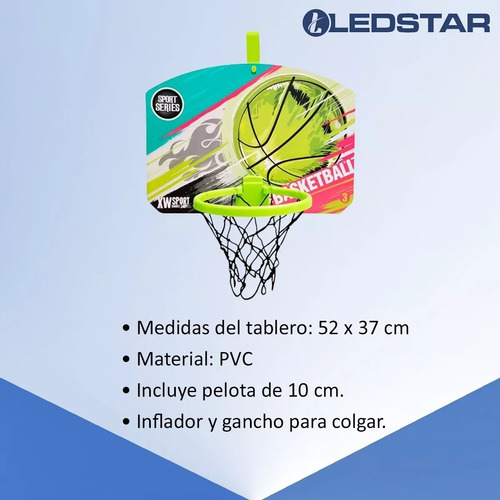 Imagen 3 de 7 de Aro Tablero De Básquetbol Con Pelota Inflador 52x37 Diginet