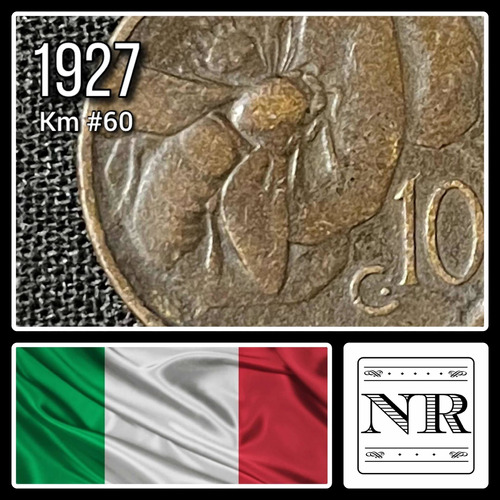 Italia - 10 Centesimi - Año 1927 - Km #60 - Abeja