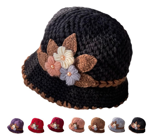 Francesa Espesa Mujeres Flores De Punto Gorro De Lana