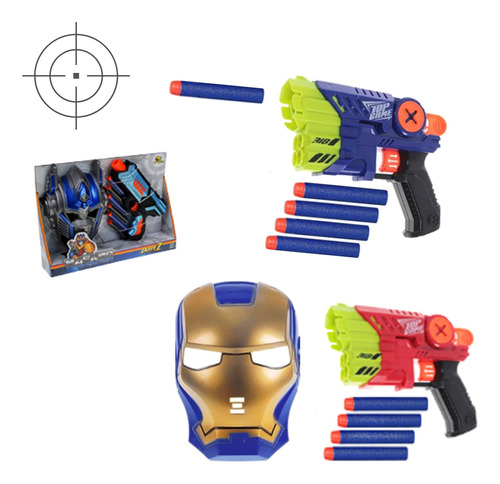 Super Lança Dardos + Máscara Homem Ferro Pistola Tipo Nerf