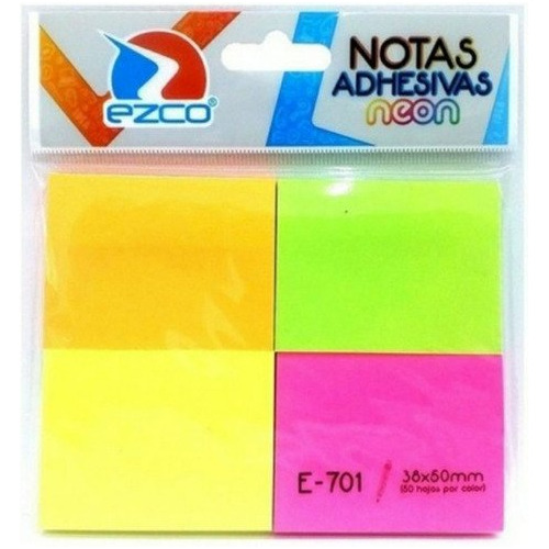 Notas Adhesivas Ezco Neon 38x50mm 4 Colores Pack X6