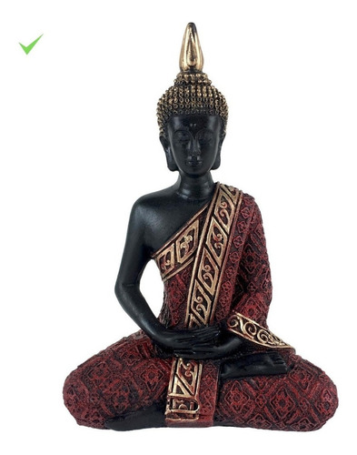 Buda Hindu Tailandês Tibetano Sidarta Resina Vermelho 20cm.