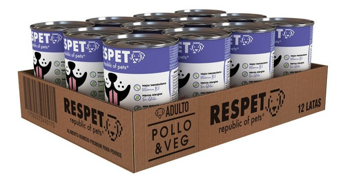 RESPET lata alimento húmedo para perro adulto sabor pollo y vegetales 12 latas 410g