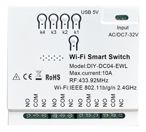 Conmutador Wifi Ewelink De 4 Canales Rf433 7-32v 2.4g Wifi S