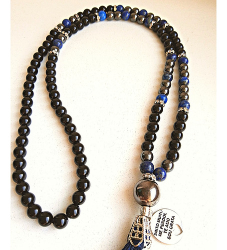 Japamala Rosário/pulseira Pedras Naturais Ho'oponopono Cor Preto