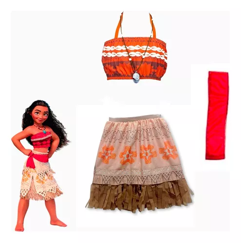 Fantasia Moana Infantil Vestido Festa Princesa Roupa + Colar