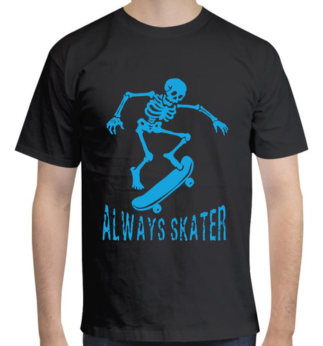 Playera Esqueleto En Patineta - Siempre Skater - Azul