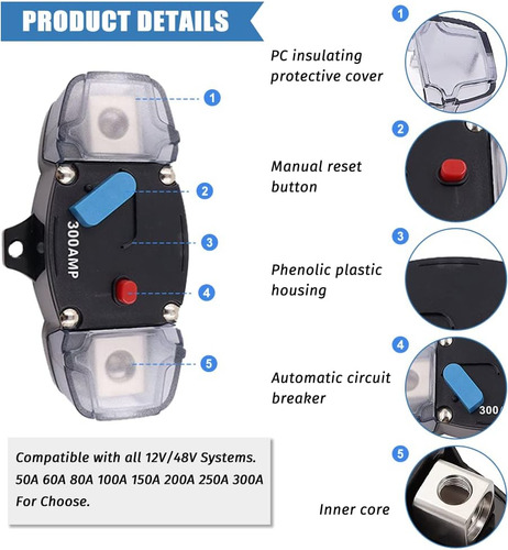 Disyuntor De 300 A, Reinicio Manual, Calibre 0-8, 12-48 V Cc