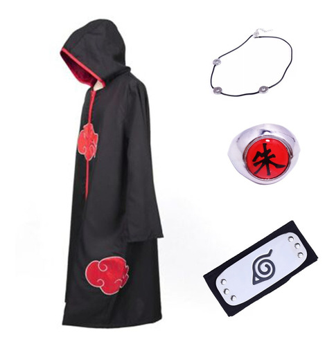 Capa, Anillo, Diadema Y Collar De Naruto Akatsuki, 4 Piezas