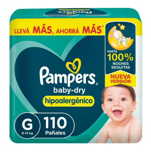 Pañales Pampers Baby-dry Talle G X 110 Un Mes Consumo