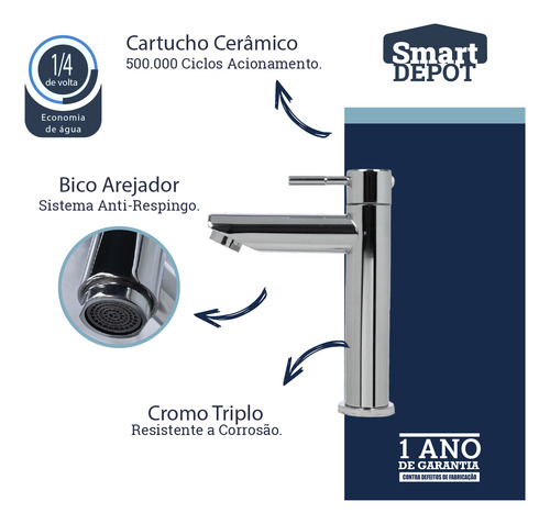 Kit Cuba Smart Louça + Torneira Slim + Válvula Click
