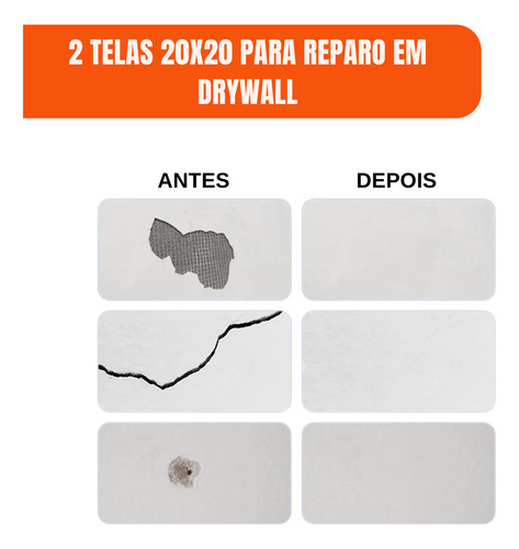 2 Telas De Reparo Autoadesiva Para Drywall 20x20cm Askoi
