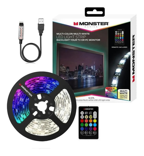Imagen 2 de 6 de Cinta Luces Led Usb Tira Rgb Luz Para Tv O Pc Con Pega 2 Mts