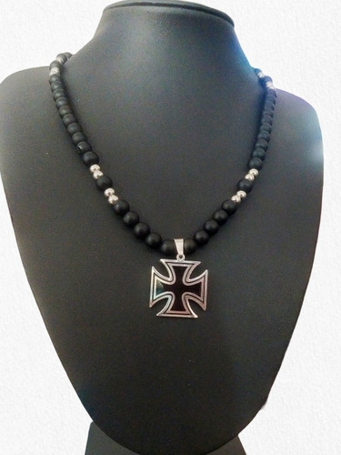 Collar Lemmy Onix Y Acero Dije Cruz De Malta. Exclusivos 