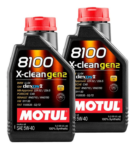 2 Óleo Motul 5w40 8100 X-clean Gen2 Sintético Dexos2