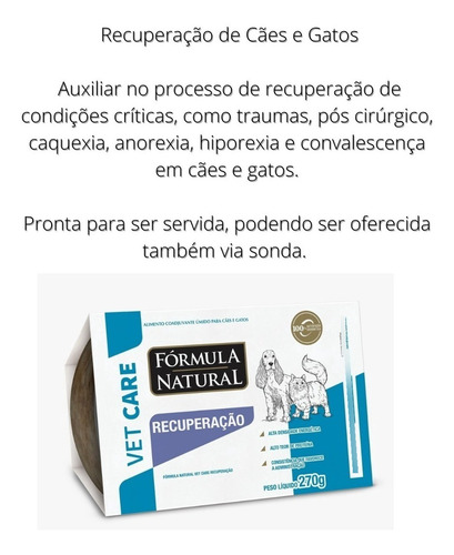 Ração Úmida Cães E Gatos Form Nat Vet Care Recuperação 270g