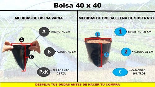 20 Kilos Bolsa Para Vivero 40 X 40 Sembrar Plantar Plantas