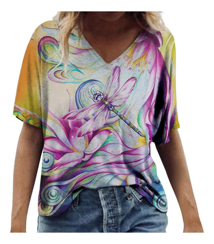 Camiseta Moda Para Mujer Tops Redondo Cuello Talla Flor