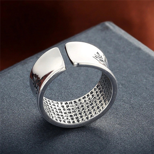 Imagen 5 de 10 de Anillo De Mantras Budista Om Mani Hombre Mujer Plata S999