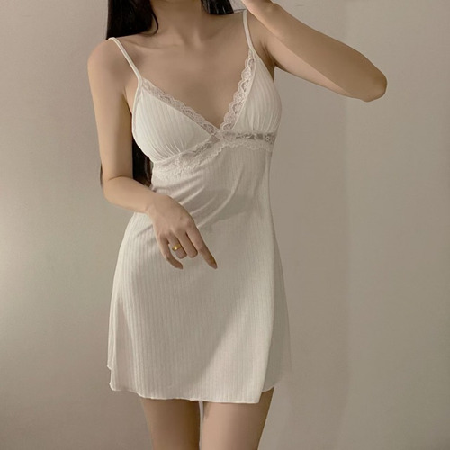 Camisón Sexy De Encaje Fino Con Cuello En V Y Cuello En V