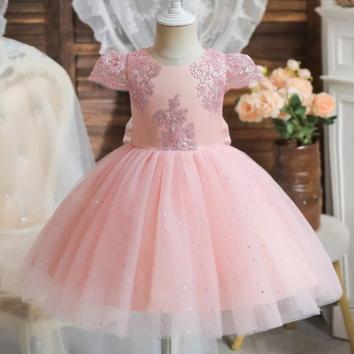 Vestido Rosa Infantil 1 Ano Festa Aniversario