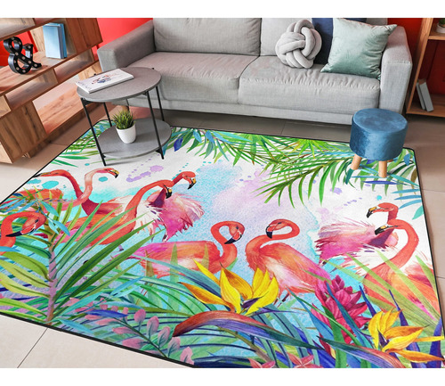 Alaza Tropical Exotic Bird Flamingo Palm Leaf Alfombra 4' X