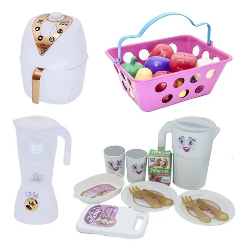 Kit Cozinha Princesa Jantar Ar Fryer Mercado Menina 27pç