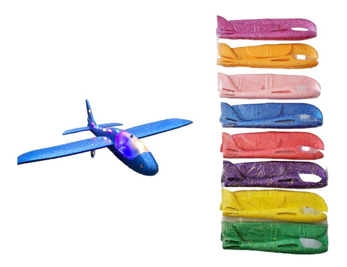 6pz Juguete Avión Avioneta Planeador Luz Led Colores 47 Cms