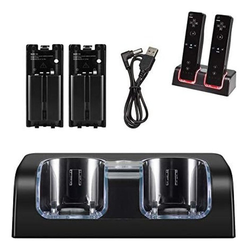 Base De Carga Para Wii Con 2 Baterías Y Cable, Color Negro