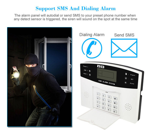 Inalámbrico Gsm Sms Home Ladrón Sistema De Alarma De Segurid