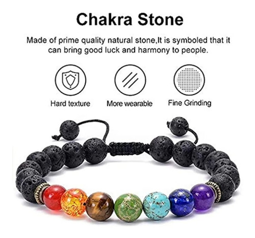 Imagen 4 de 8 de Pulsera Ajustable 7 Chakras Piedras Volcánicas Buena Energía