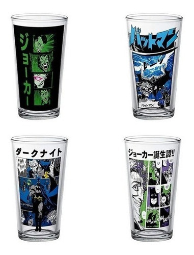 Set 4 Vasos De Vidrio Batman Dc Comics Origina Personajes Color Batman y Joker