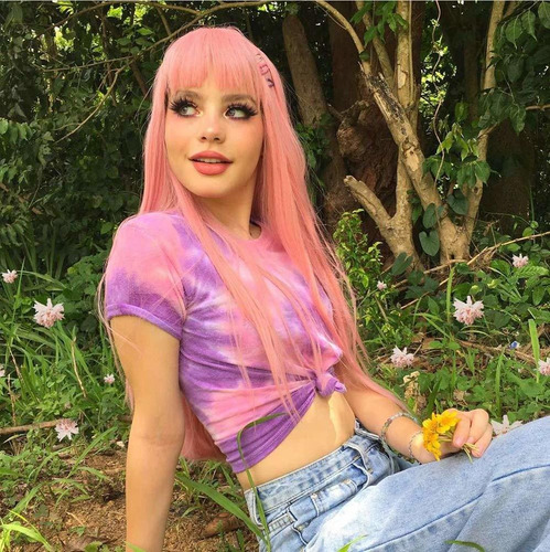 Peluca De Pelo Largo Y Natural Para Mujer, Color Rosa, Ide
