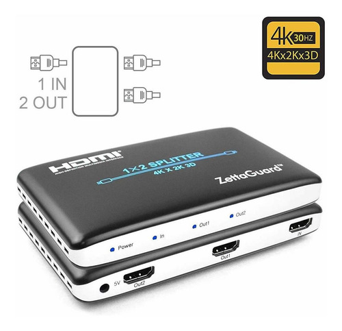 Imagen 1 de 6 de Zettaguard - Divisor Hdmi 4k 1x2 1 En 2 Salidas Digital,