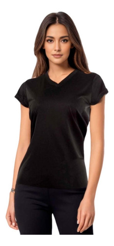 Remera Dry Lady Escote En V Negra