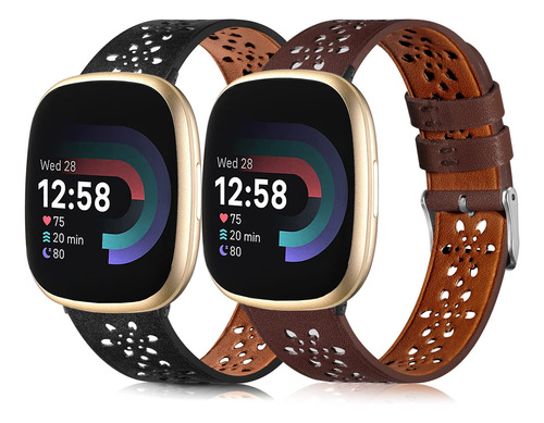 Paquete De 2 Correas De Cuero Para Fitbit Versa 3 Bandas/ve.