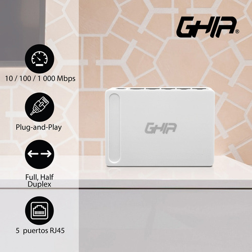 Switch Ghia Ethernet 5 Puertos Rj45 10/100/1000 Mbps Gigabit