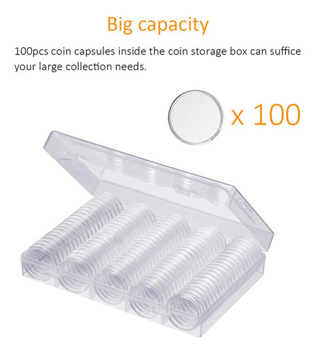 100 Cápsulas 30 Mm. + Adaptadores Eva Para Monedas 5 Medidas