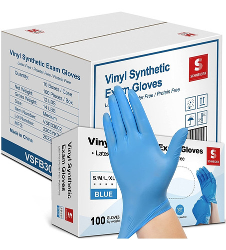 Schneider Vinyl Synthetic Exam Gloves, Blue, 4mil, Powder-fr