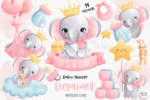  Kit Imagenes Clipart - Baby Shower Elefante Bebe Nena Png  