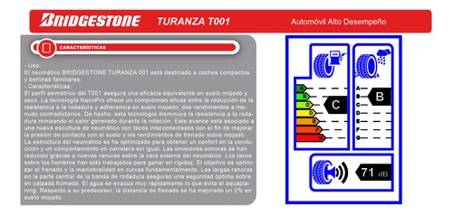 Imagen 2 de 8 de Neumático Bridgestone 215/45 R16 90v Turanza T001 Pl