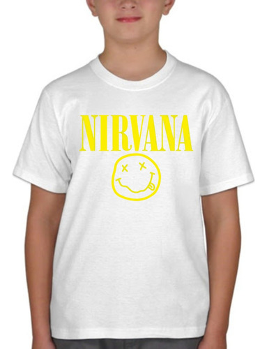 Remera Blanca Niño Sublimada Nirvana Todos Los Modelos