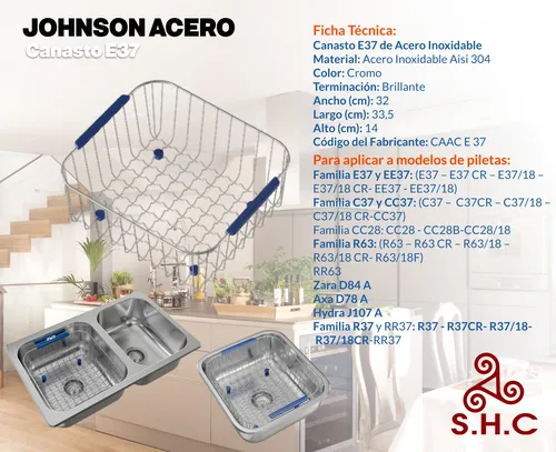Bacha Doble Johnson R 63/18f De Arriba 70.5x43.5 Combo Full