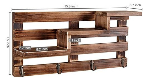 Organizador De Entrada De Madera Quemada Montado En La Pared