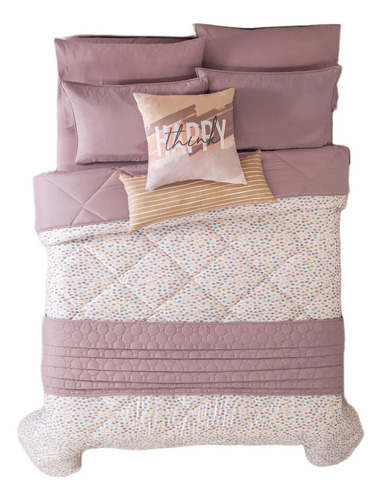 Juego Edredón Pretty King Size + Cubrecama + Fundas Almohada