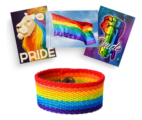 Combo Pulsera + 3 Posters Lgbt Gay Orgullo Pride Arcoiris